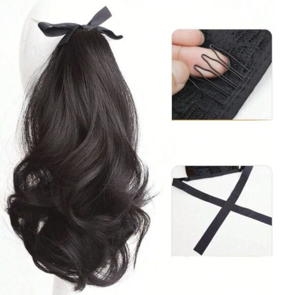 Ponytail Extension 13" Dark Brown Soft Bouncy Curls Thick Natural looking - Picture 2 of 4